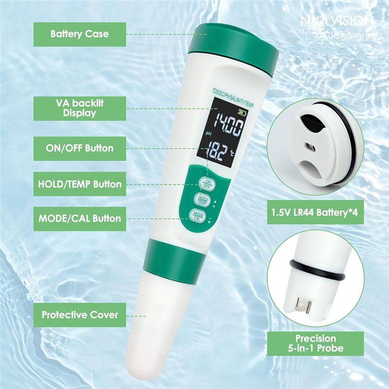 AT02-5 In1 Digital PH Meter Hi - огляд і ціна Ph Meter Digital Water Tester